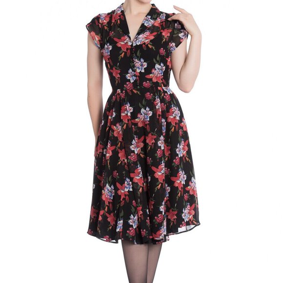 2XL New Unworn Hell Bunny Rayna Floral Gothic 40s Style Plus Dress XXL - Picture 7 of 7